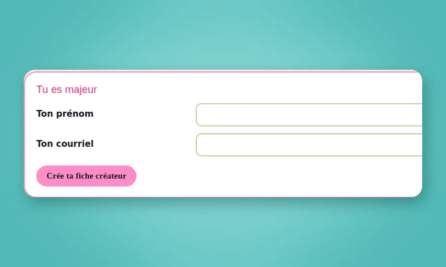 Le formulaire de la fiche créateur : ton prénom et ton courriel