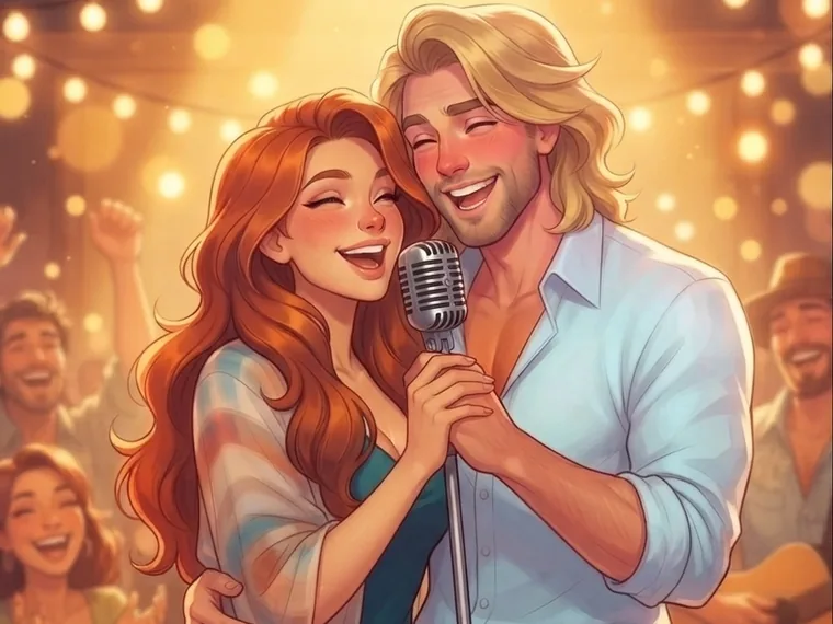Coraline et le Viking chantent au micro